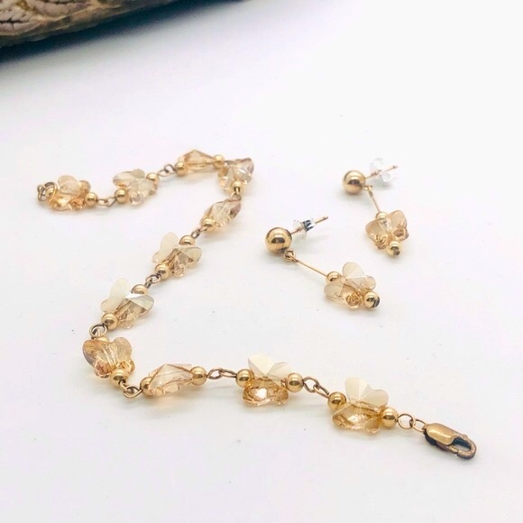 Vintage Butterfly Crystal Bracelet & Earrings 🦋 - Picture 11 of 13